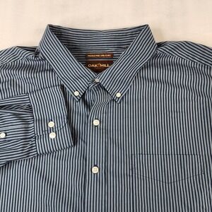Oak Hill Mens 3XL Navy Blue Gray Striped Wrinkle Free‎ Cotton Button Down Shirt